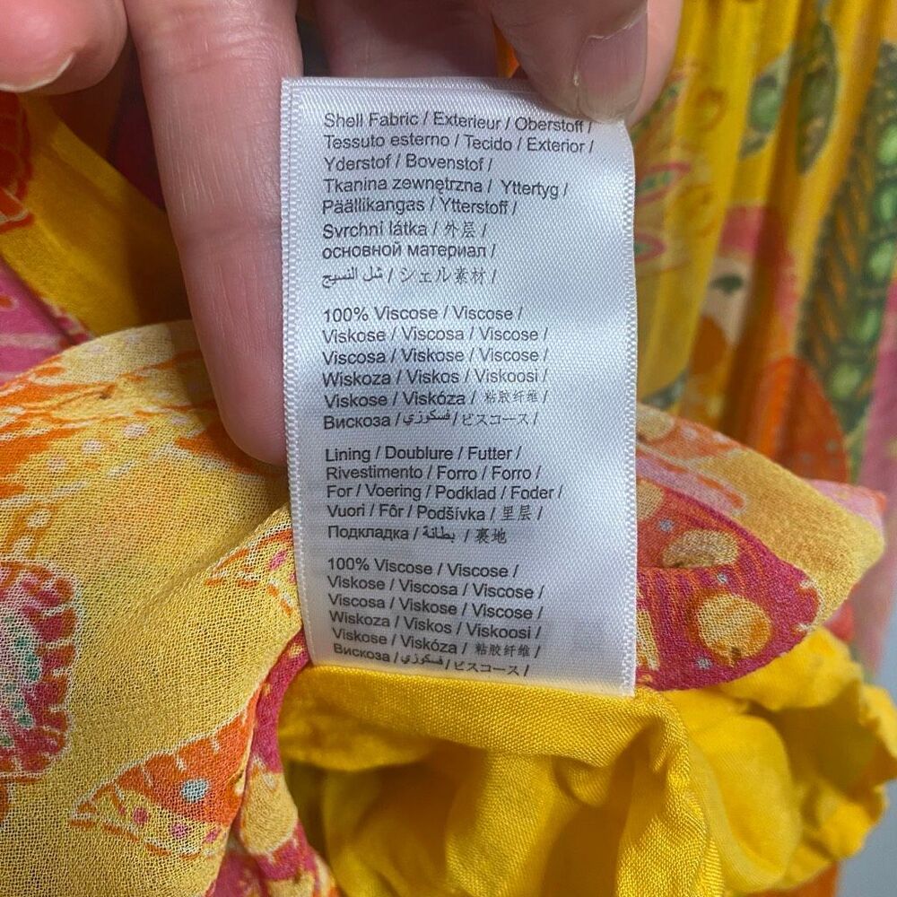 Farm Rio Macaw Bloom Tiered Maxi Dress Yellow Floral XS - Picture 9 of 16